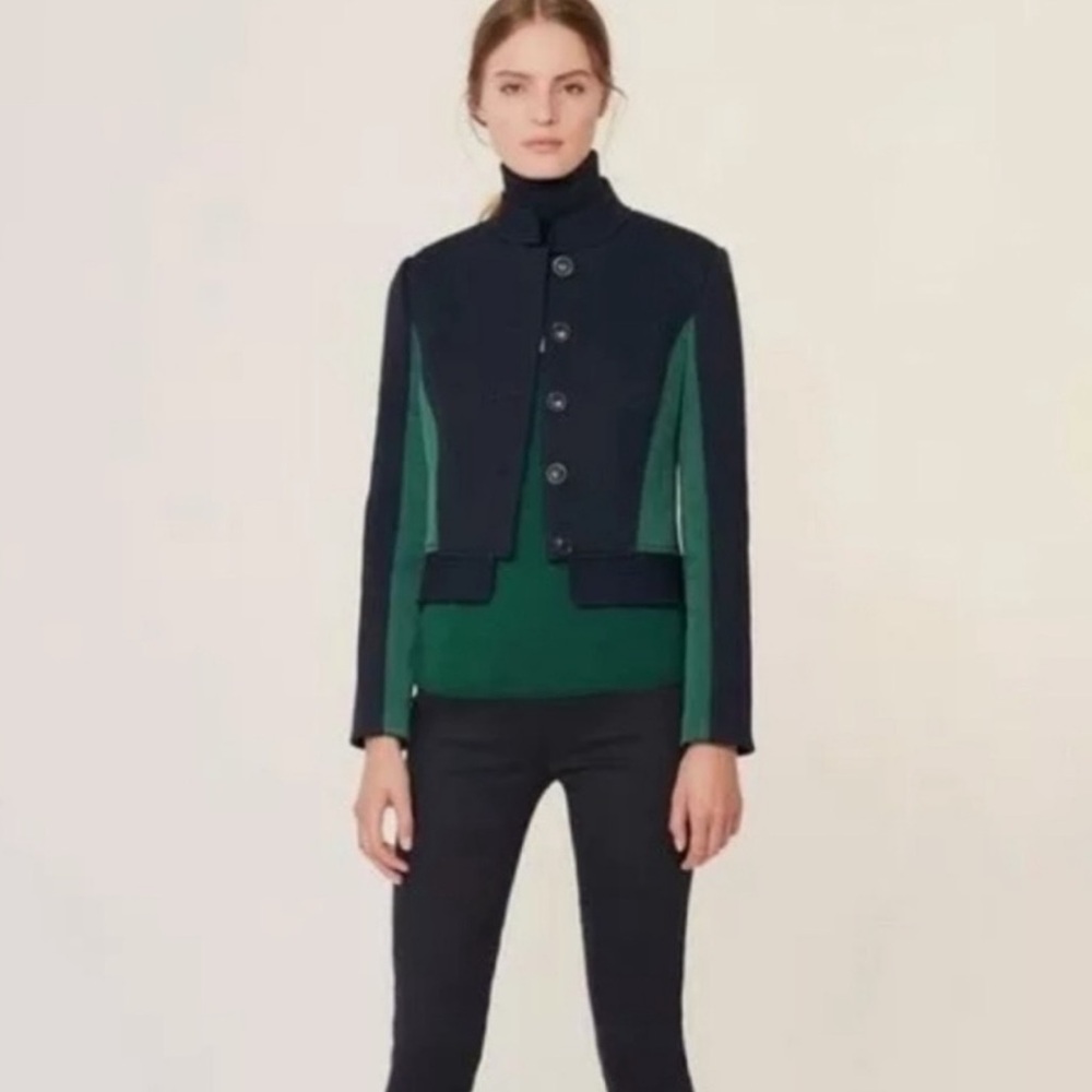 NWT Tory Burch Canter Riding Jacket Navy Blue & Green Size 2 - Picture 2 of 16